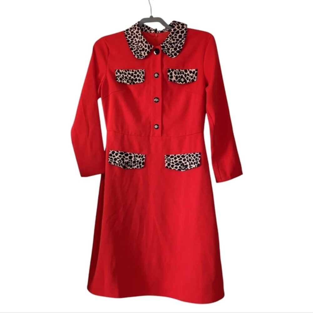 NWT B-Stock Burryco Leopard Retro 60s Preppy Pinup Lady Like Dress M